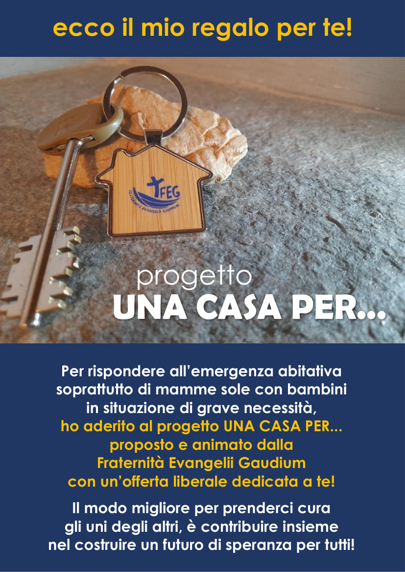 Sprednja stran darilne kartice projekta Dom za…: obesek za ključe v obliki hiške z logotipom bratstva